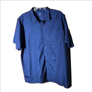 George Short Sleeve Printed Blue Button Up Shirt Soft, Men size 2XL